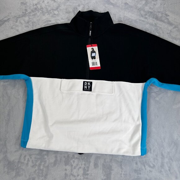 DKNY New York Sport Pullover Women's M White Blue Black - Half Zip Front Pocket - Picture 2 of 10